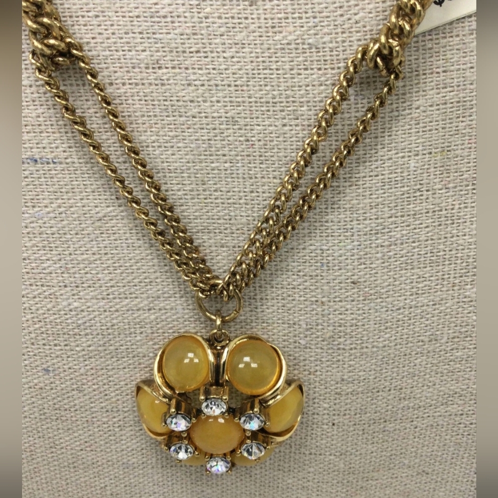 NWT Talbots Yellow Rhinestone Flower Pendant Long Chain Necklace 36"